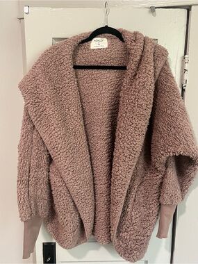 Ashley By 26 International Dusty Rose Teddy Sherpa Hooded Cardigan